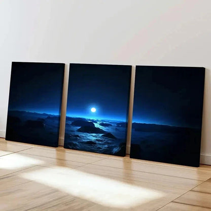 3pcs Full Moon Over Beach Landscape Wall Art Set Canvas Framed 60x90cm - High Quality Print 100% Australian Made Wall Canvas Ready to Hang - Bella Home Decor