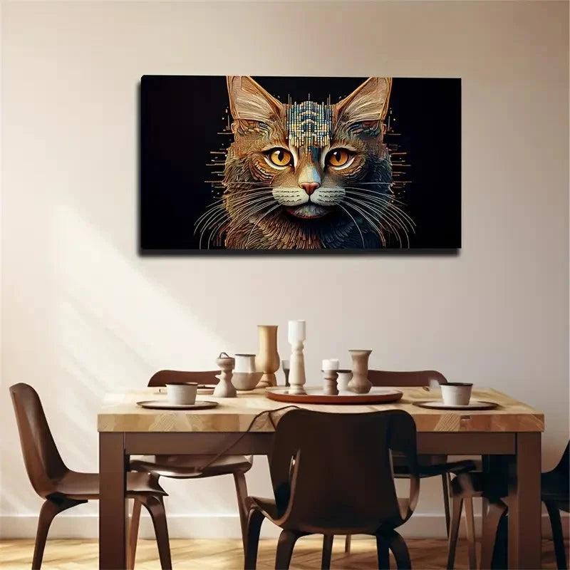 Cat Looking At The Screen Wall Art Canvas Office Home Room Framed 120x60cm
