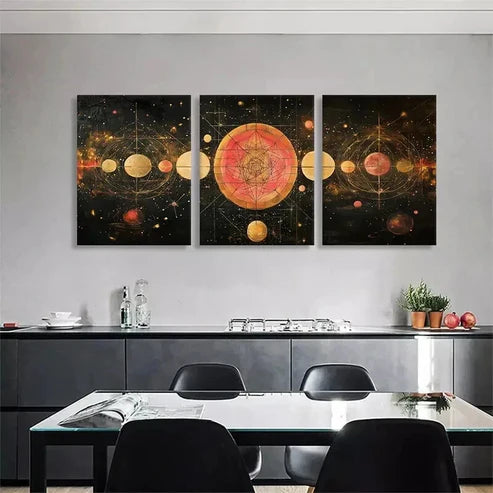 3pcs Cosmic Golden and Red Universe Perfect Wall Art Canvas Unframed - High Quality Print 100% Australian Made Wall Canvas - Bella Home Decor