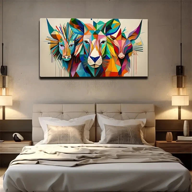 Vibrant Abstract Animal Wall Art Canvas Office Home Room Framed 120x60cm