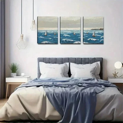 3pcs Seascape Ocean Waves & Sailboats Wall Art Set Canvas Unframed - High Quality Print 100% Australian Made Wall Canvas