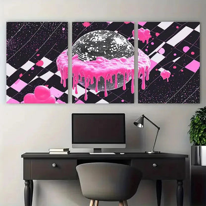 3pcs Trendy Disco Ball Melting Décor Perfect Wall Art Set Canvas Framed 40x60cm - High Quality Print 100% Australian Made Wall Canvas Ready to Hang