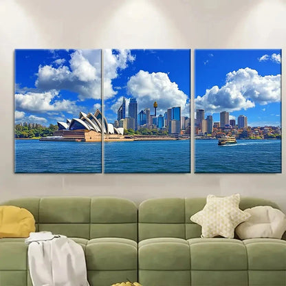 3pcs Sydney Skyline Coastal Beauty Australia Wall Art Set Canvas Framed 60x90cm - High Quality Print 100% Australian Made Wall Canvas Ready to Hang