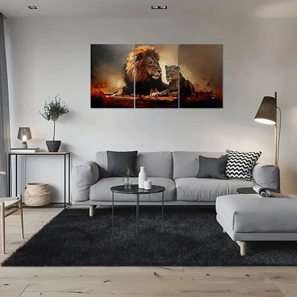 3pcs Triptych Lion and Lioness Wildlife Animal Metal Print Ready to Hang Art