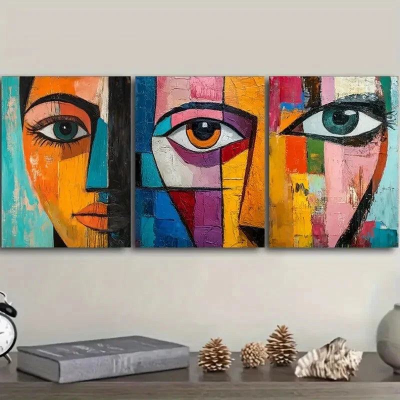 3pcs Abstract Face with Eye Design Wall Art Set Canvas Framed 60x90cm - High Quality Print 100% Australian Made Wall Canvas Ready to Hang - Bella Home Decor