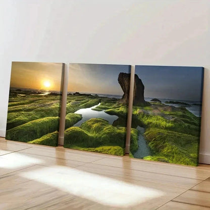 3pcs Sea Coastline Rugged Landforms Wall Art Set Canvas Framed 50x70cm - High Quality Print 100% Australian Made Wall Canvas Ready to Hang