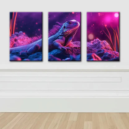 3pcs Lizard Illustration Modern Painting Wall Art Set Canvas Framed 50x70cm - High Quality Print 100% Australian Made Wall Canvas Ready to Hang