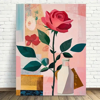 Beautiful Roses In Vase Vibrant Pink & Red Painting 40x60cm Metal Print Ready to Hang - Bella Home Decor