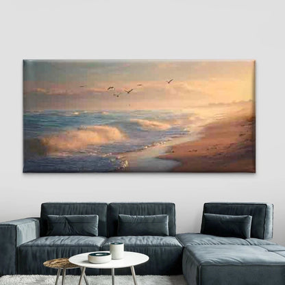 Abstract Blue Waves Wall Art Canvas Office Home Room Framed 120x60cm