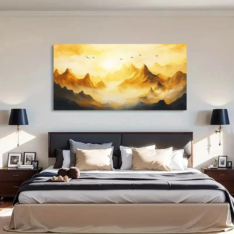 Mountain and Flying Birds Wall Art Canvas Office Home Room Framed 120x60cm