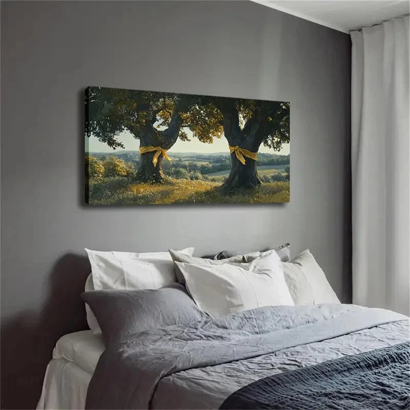 Tree Trunks with Yellow Ribbons Wall Art Canvas Office Home Room Framed 120x60cm - Bella Home Decor