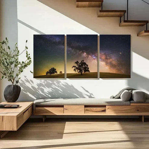 3pcs Desert Starry Sky & Trees Decoration Wall Art Canvas Unframed - High Quality Print 100% Australian Made Wall Canvas - Bella Home Decor