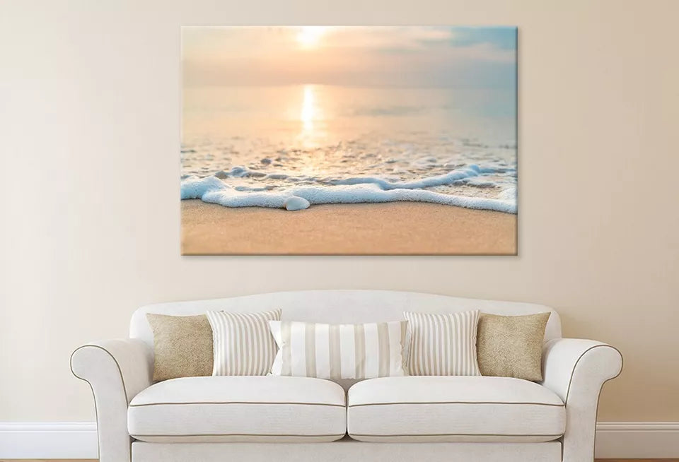 Sea Waves On The Golden Sand Wall Art Decor 100% Australian Made - Bella Home Decor
