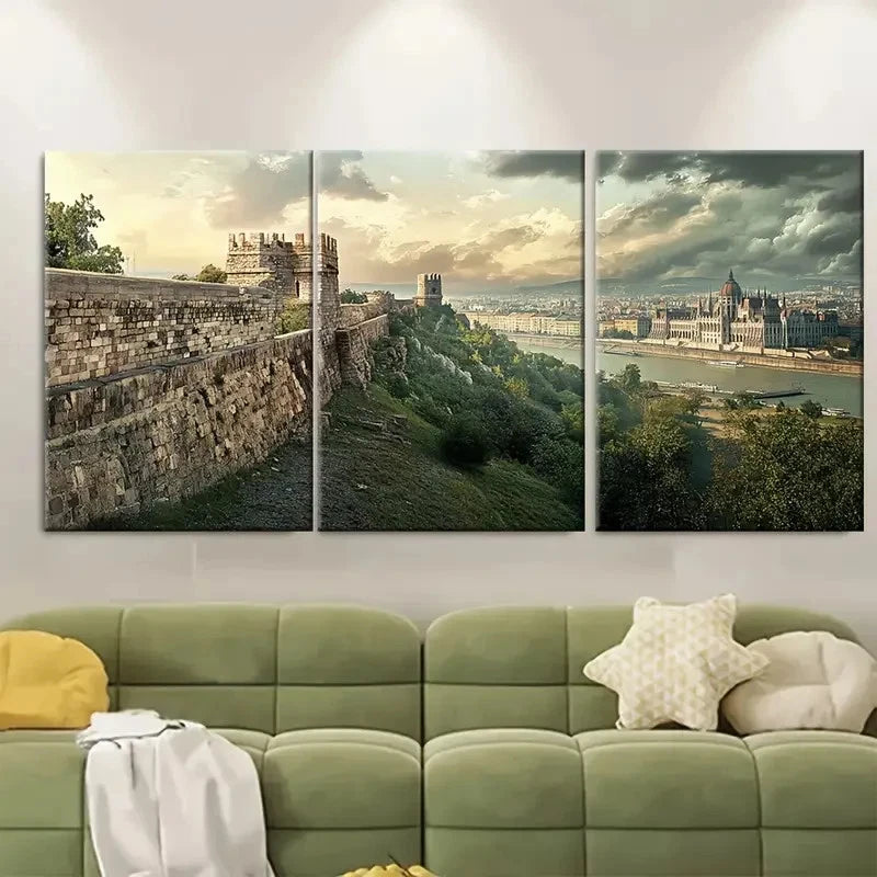 3pcs Vibrant Cityscape & Castle View Perfect Wall Art Set Canvas Framed 40x60cm - High Quality Print 100% Australian Made Wall Canvas Ready to Hang - Bella Home Decor