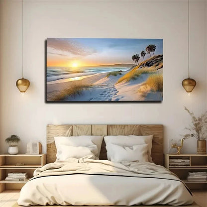 Abstract Beach Footprints Wall Art Canvas Office Home Room Framed 120x60cm