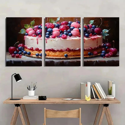 3pcs Birthday Cake Dessert Wall Art Canvas Unframed - High Quality Print 100% Australian Made Wall Canvas - Bella Home Decor