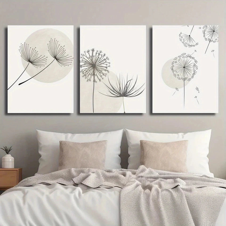 3pcs Dandelion Botanical Flower Black and White Metal Print Ready to Hang Art - Bella Home Decor