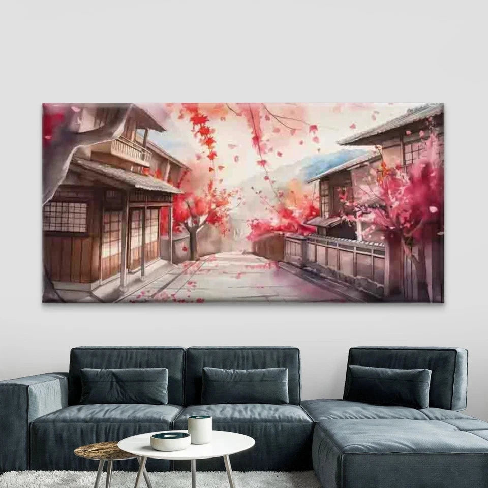 Traditional Street Lined with A Wall Art Canvas Office Home Room Framed 120x60cm