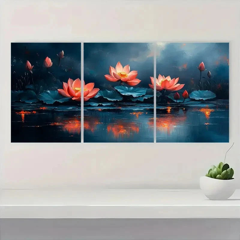 3pcs Vibrant Lotus Flower Canvas Art R Wall Art Set Canvas Framed 50x70cm - High Quality Print 100% Australian Made Wall Canvas Ready to Hang - Bella Home Decor