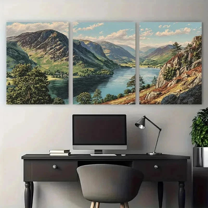 3pcs Vintage Lake District Perfect Wall Art Set Canvas Framed 50x70cm - High Quality Print 100% Australian Made Wall Canvas Ready to Hang