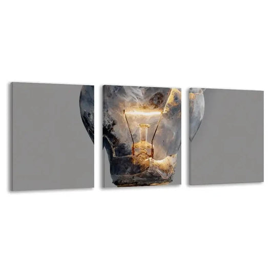 3pcs A Light Bulb with Smoke Coming out Wall Art Set Canvas Framed 40x60cm - High Quality Print 100% Australian Made Wall Canvas Ready to Hang