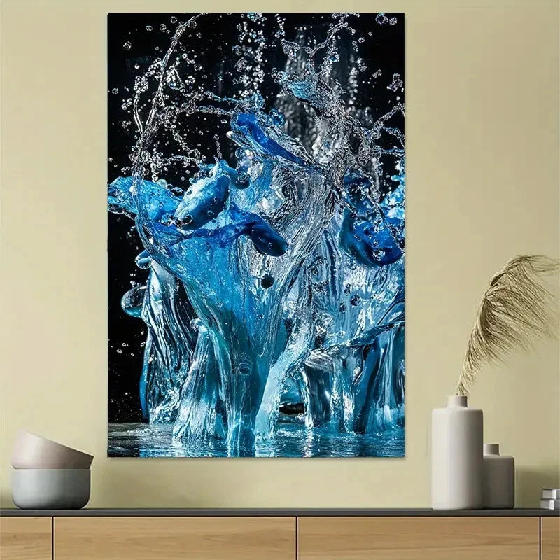 Blue Water Splash Abstract Poster 40x60cm Metal Print Ready to Hang