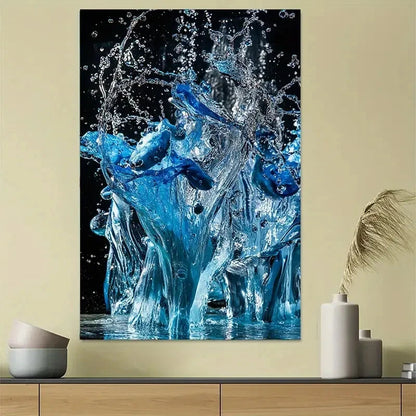 Blue Water Splash Abstract Poster 40x60cm Metal Print Ready to Hang