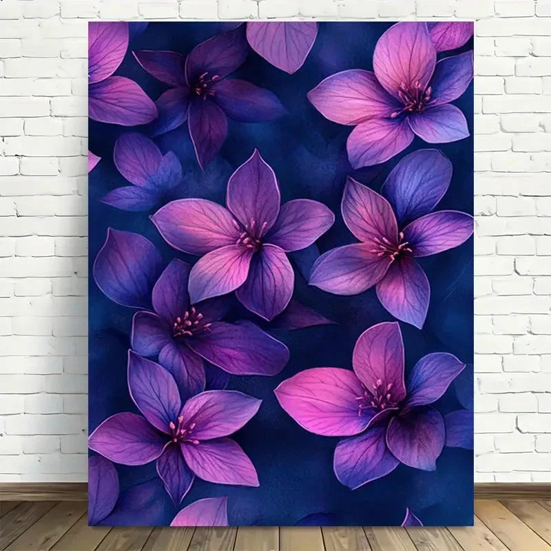 Beautiful Vibrant Purple Floral Painting 40x60cm Metal Print Ready to Hang - Bella Home Decor