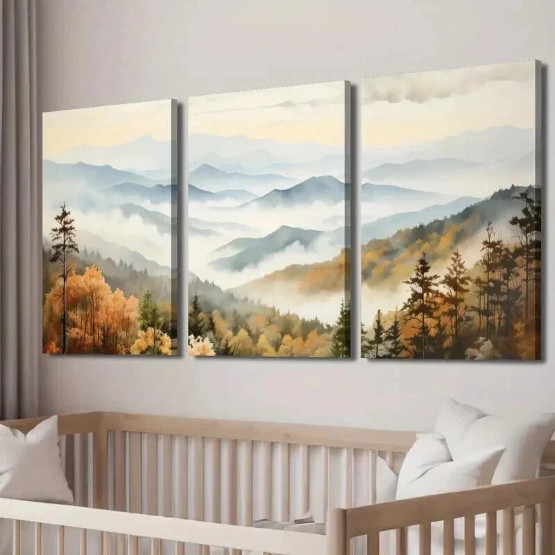 3pcs Great Smoky Mountains Autumn Perfect Wall Art Set Canvas Framed 60x90cm - High Quality Print 100% Australian Made Wall Canvas Ready to Hang - Bella Home Decor