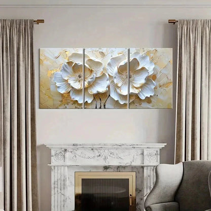 3pcs Golden Blossoms Elegant Petal Wall Art Set Canvas Framed 40x60cm - High Quality Print 100% Australian Made Wall Canvas Ready to Hang - Bella Home Decor