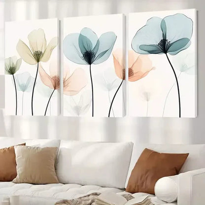 3pcs Modern Elegant Decorative Pastel Flowers   Art Set Canvas Unframed - High Quality Print 100% Australian Made Wall Canvas