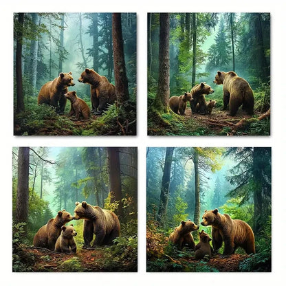 4pcs Brown Bear FamilyWall Art Canvas Framed