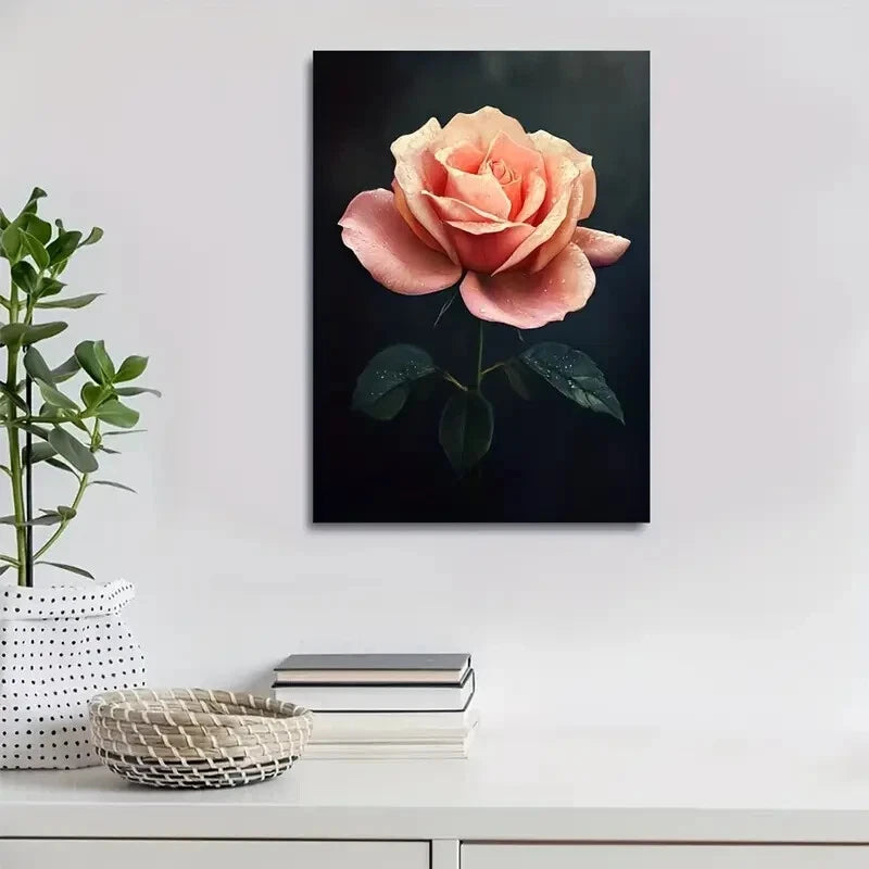 Beautiful Colorful Stunning Pink Rose Painting 40x60cm Metal Print Ready to Hang - Bella Home Decor