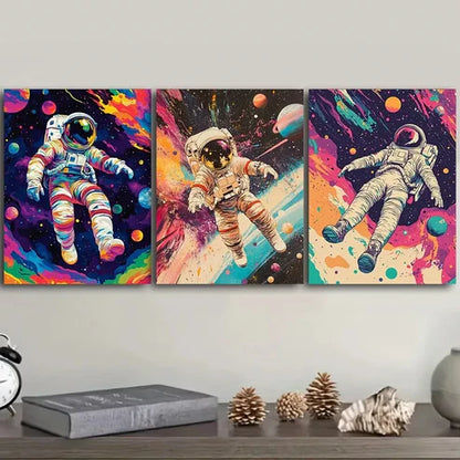 3pcs An Astronaut Floating In Space Wall Art Canvas Unframed - High Quality Print 100% Australian Made Wall Canvas - Bella Home Decor