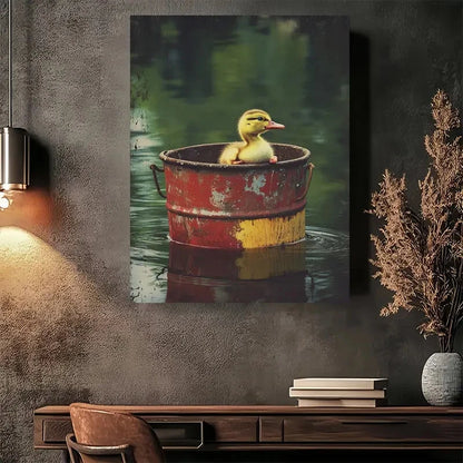 Beautiful Charming Duckling in Rustic Bucket Painting 40x60cm Metal Print Ready to Hang - Bella Home Decor