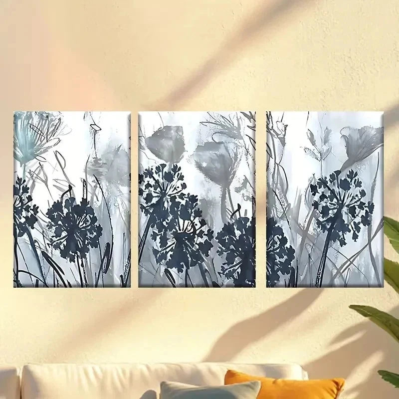 3pcs Painting of Flowers in a Field Wall Art Set Canvas Framed 60x90cm - High Quality Print 100% Australian Made Wall Canvas Ready to Hang