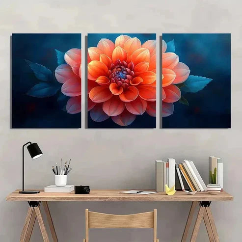 3pcs Dahlia Flower Orange Red Blooms Wall Art Canvas Unframed - High Quality Print 100% Australian Made Wall Canvas - Bella Home Decor