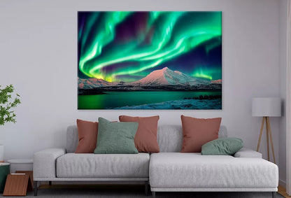 Northern Lights Aurora Over Lake Wall Art Decor 100% Australian Made - Bella Home Decor