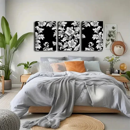 3pcs Black & White Flower Design Wall Art Canvas Unframed - High Quality Print 100% Australian Made Wall Canvas - Bella Home Decor