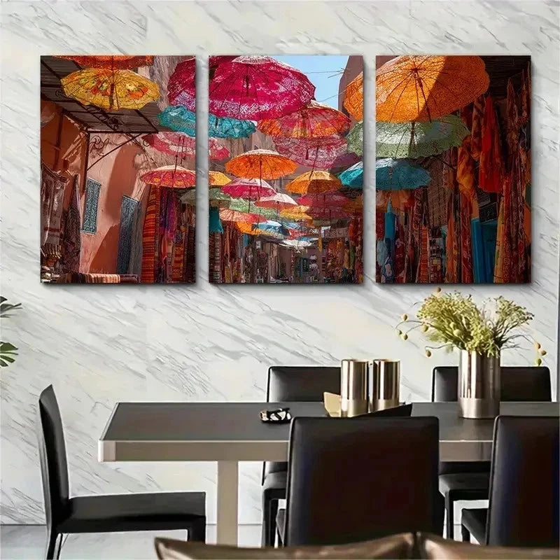 3pcs Marrakech Souks Decor Bohemian Perfect Wall Art Set Canvas Framed 50x70cm - High Quality Print 100% Australian Made Wall Canvas Ready to Hang