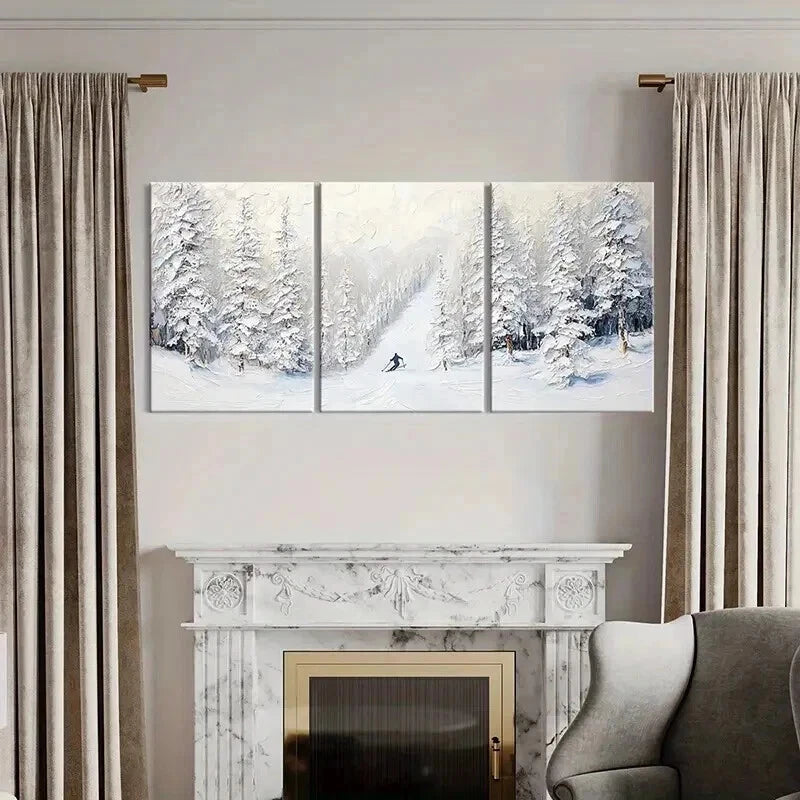 3pcs Skiing Adventure in Snowy Landscape Wall Art Set Canvas Framed 40x60cm - High Quality Print 100% Australian Made Wall Canvas Ready to Hang