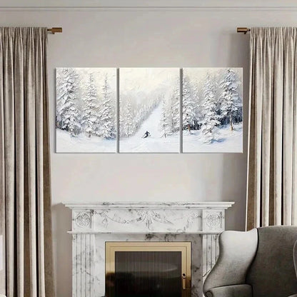 3pcs Skiing Adventure in Snowy Landscape Wall Art Set Canvas Framed 40x60cm - High Quality Print 100% Australian Made Wall Canvas Ready to Hang