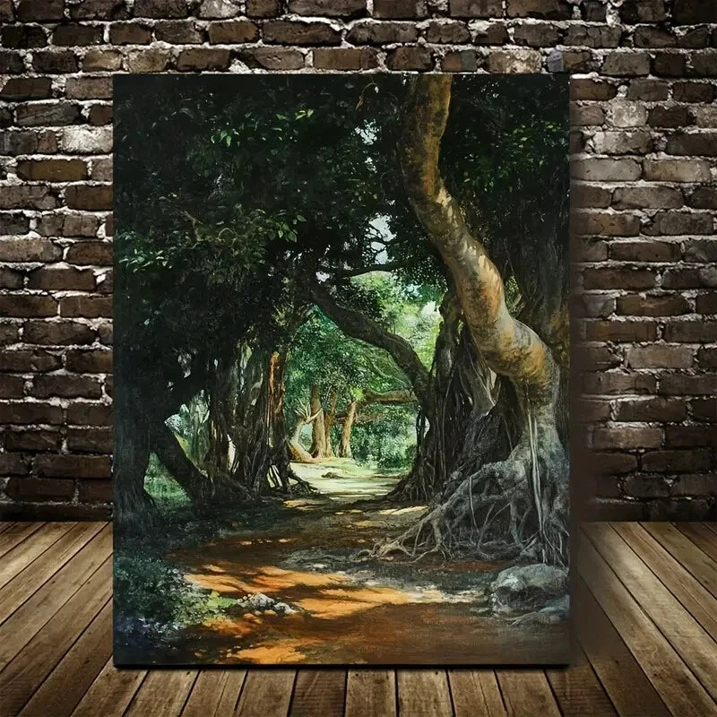 Beautiful Rustic Banyan Forest Serene Woodsy Scene 40x60cm Metal Print Ready to Hang