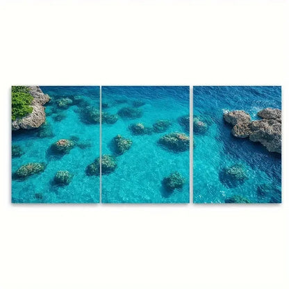 3pcs Seascape Clear Shallow Blue Ocean S  Wall Art Set Canvas Framed 40x60cm - High Quality Print 100% Australian Made Wall Canvas Ready to Hang