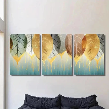 3pcs Designs of Golden Falling Leaves Wall Art Canvas Unframed - High Quality Print 100% Australian Made Wall Canvas - Bella Home Decor
