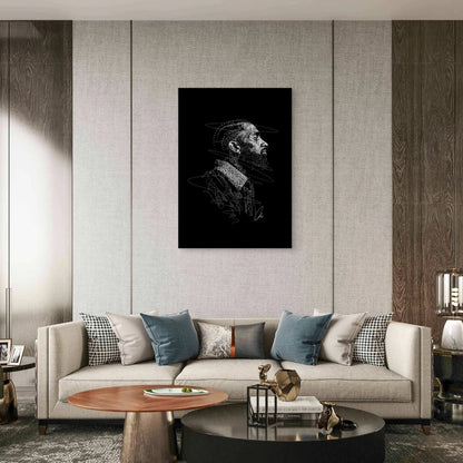 Braided Bearded Man Looking Forward 40x60cm Metal Print Ready to Hang - Bella Home Decor