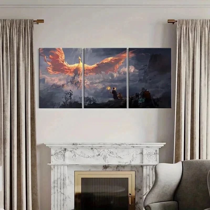 3pcs Vibrant Phoenix & Dragon Fantasy Wall Art Set Canvas Framed 40x60cm - High Quality Print 100% Australian Made Wall Canvas Ready to Hang - Bella Home Decor