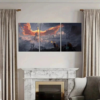 3pcs Vibrant Phoenix & Dragon Fantasy Wall Art Set Canvas Framed 40x60cm - High Quality Print 100% Australian Made Wall Canvas Ready to Hang - Bella Home Decor