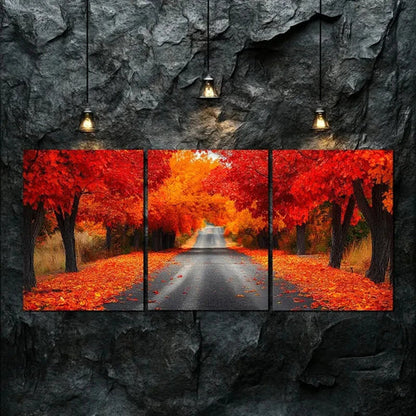 3pcs Vibrant Autumn Forest Road Nature Perfect Wall Art Canvas Unframed - High Quality Print 100% Australian Made Wall Canvas