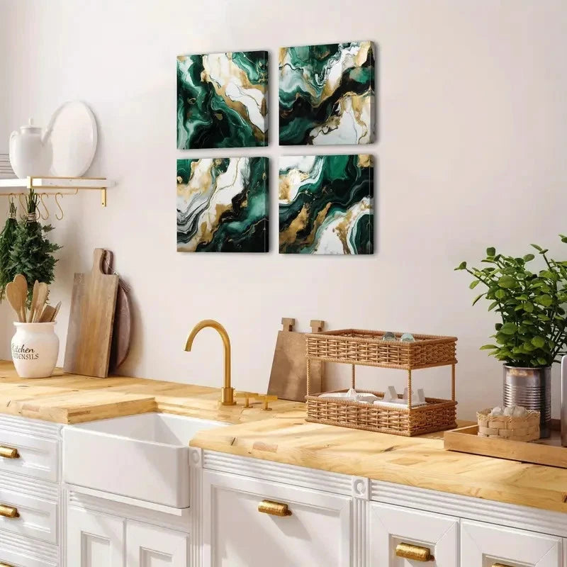 4pcs Emerald Green Wall Art Canvas Framed